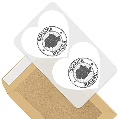 Image of Awesome 2 x Heart Stickers 10 cm - BW - Romania Map Flag Romanian Tourism Fun Decals for Laptops,Tablets,Luggage,Scrap Booking,Fridges #40008