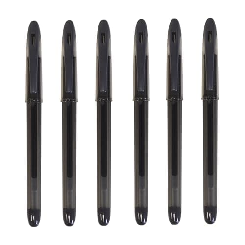 Image of 5 Star Branded 6 x Black Roller Gel Pens 0.7mm Tip with Rubber Grip & Visible Barrel