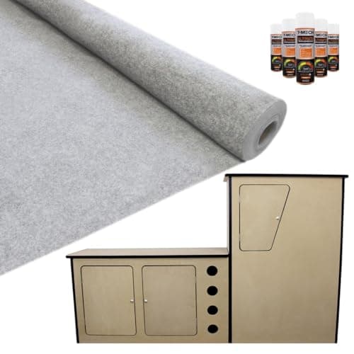 Image of T-Mech 11m2 Van Lining Carpet Super Stretch Kit Silver Grey | With Camper Motor Home Kitchen Unit | FREE 5 Heavy Duty Adhesive Glue Spray Cans