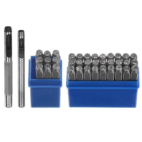 Image of sourcing map 36pcs Metal Stamping Kit 3/16" (5mm) (A-Z, 0-8, "&" Symbol) Steel Letter Punch Press Tool with Hole Punch to Stamp on Metal, Plastic, Wood, Leather, Silver