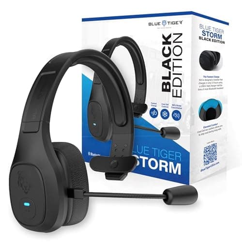 Image of Blue Tiger Storm Black - Premium Trucker Bluetooth Headset - Wireless Noise Canceling Mono Headset with Mic - High-Fidelity Sound, 30-Hour Talk Time, USB-C Charging - for Truck Drivers, Bluetooth 5.0