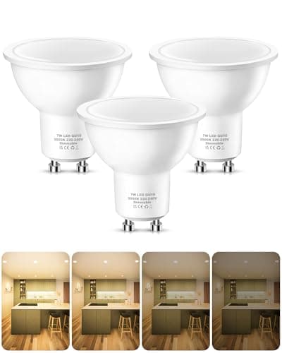 Image of Flaspar GU10 LED Light Bulbs Dimmable, Warm White 3000K, 60W Halogen Spotlight Bulb Equivalent, 7W 600lm, Energy Saving GU10 Bulbs for Ceiling, 3 Pack