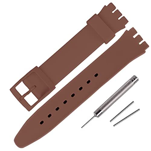 Image of Rihahisy Silicone Rubber Watch Strap/Watch Band Replacement for Swatch (17mm, Brown)