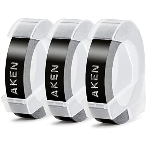 Image of Aken Compatible with Dymo Embossing Label Tape Black Refill for Omega Label 9mm x 3m S0898130, 3D Self-Adhesive Tape White on Black for Dymo Omega Junior Embosser Maker, 3-Pack