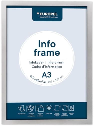 Image of EUROPEL Self-adhesive magnetic info frame from PVC, A3 silver, set 2 pcs, removable adhesive, double sided, portrait or landscape, overall dimensions 450x327mm