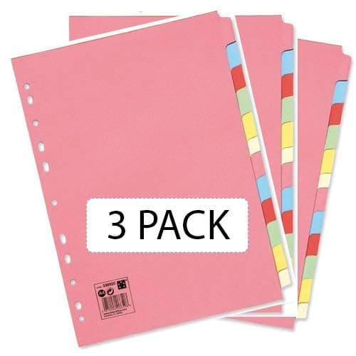 Image of 3 x Office Subject Dividers Multipunched Manilla Card 12-Part A4 Assorted -Pink
