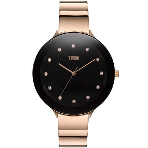 Image of STORM OSTELE (Rose Gold - Black) Women's Watch with Oversized dial, Crystal Markers and Highly Polished Strap