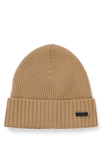 Image of BOSS Mens Fati Ribbed beanie hat in responsible virgin wool