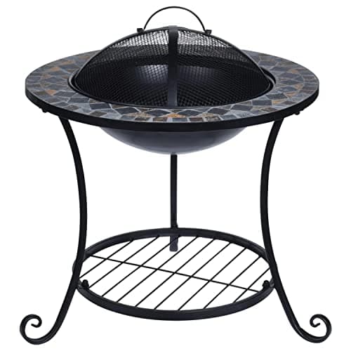 Image of Taylor & Brown Fire Pit Coffee Table – Mosaic Firepit with BBQ Grill Function, Table Feature & Spark Guard – Steel Material – Outdoor, Garden, Patio Heater/Burner for Wood & Charcoal – 58cm