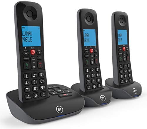 Image of BT Essential Cordless Landline Phone with Call Block, Digital Answering Machine, Trio Pack