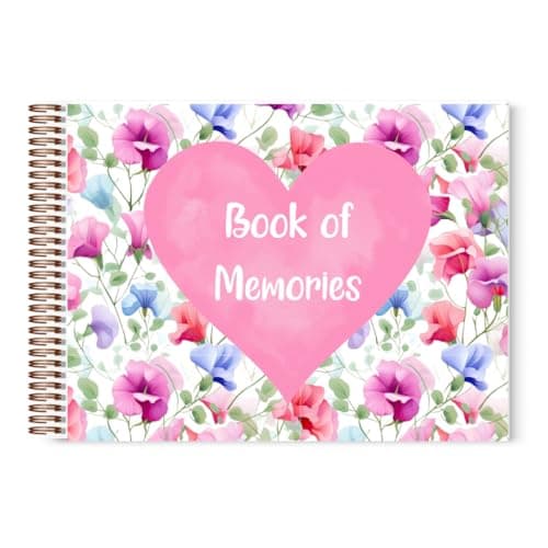 Image of Sweet Pea Flowers Book of Memories | Memory Book | Guestbook for Funerals, Weddings, Birthdays, Baby Shower | Celebrations | A4 Spiral Bound | 80 Pages | Book of Condolence | Scrapbook | Photo Album