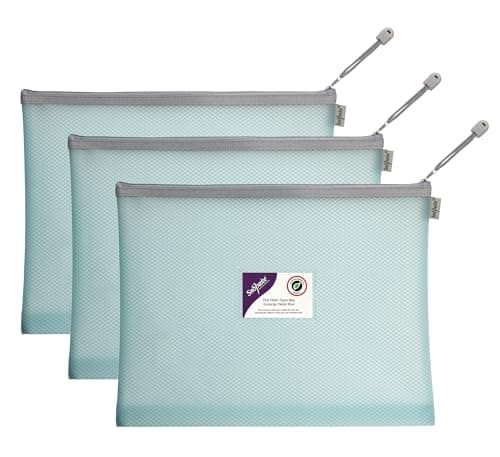 Image of Snopake Foolscap High Capacity Pastel Blue EVA Mesh Zippa-Bag [Pack of 3] 360 x 275mm – Heavy Duty Bag with Hanging Loop and Business Card Holder [15904]