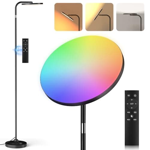 Image of SIBRILLE RGB Floor Lamp, 36W Bright LED Standing Lamp, Stepless Dimming Color Changing Torchiere Floor Lamps with Remote, 350°Rotating Modern Tall Floor Lamp for Living Room, Gaming Room