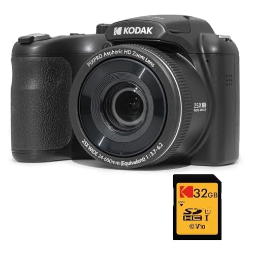 Image of KODAK Pixpro Astro Zoom AZ255 + SD Memory Card 32 GB – 16 MP Digital Bridge Camera, 25X Zoom, 1080p HD Video, 24 mm Wide Angle, 3 LCD Screen, AA Battery – Black