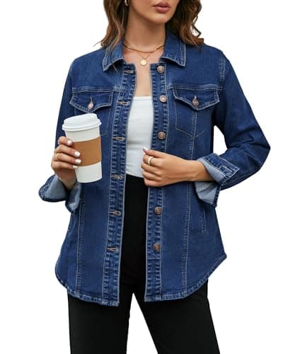 Image of Vetinee Oversized Denim Jackets for Women Womens Spring Jackets Nightfall Blue Size Small Fits UK Size 8 to UK Size 10