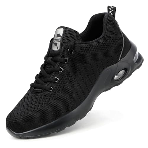 Image of Bawalon Safety Trainers Women Lightweight Steel Toe Cap Trainers Men Safety Shoes Breathable Work Boots Black UK 7 (Lable Size 41)