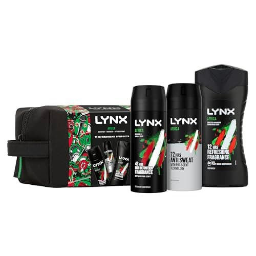 Image of Lynx Africa Washbag Trifecta 3 piece Gift Set for him with Body Spray, Body Wash & Antiperspirant Deodorant
