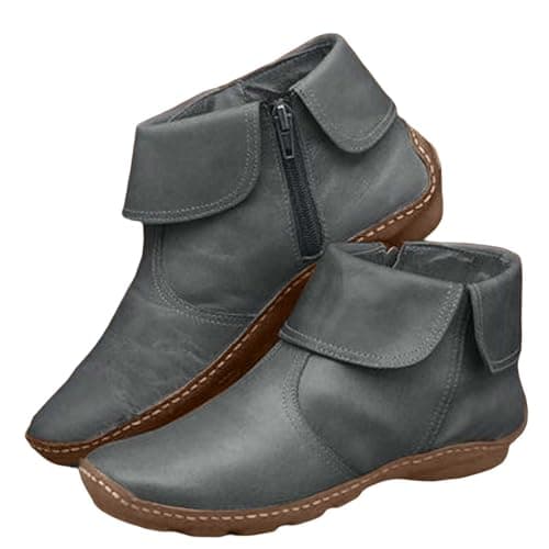 Image of Ankle Boots for Women UK Ladies Wide Fit Wellies Waterproof Leather Low Heel Short Boot Classic Side Zipper Non Slip Winter Shoes Elegant Point Toe Wedge Shoes (Grey, 4.5)