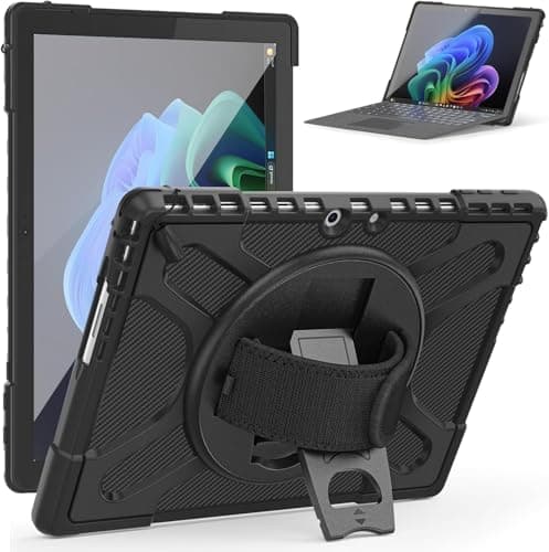 Image of Junfire Case for Microsoft Surface Pro 11 (2024) / 10 / Pro 9 13 inch, Rugged Protective Cover with Kickstand Hand Strap & Pen Holder, Compatible with Type Cover Keyboard, Black