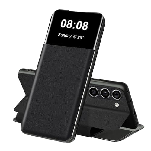 Image of Wallet Case for Samsung S23 Case Clear View for Samsung Galaxy S23 Protective Phone Case with Card Slots Kickstand Flip Silicone TPU Anti-Shock Slim Soft 360 Full Body Cover 5G/6.1" (Black)