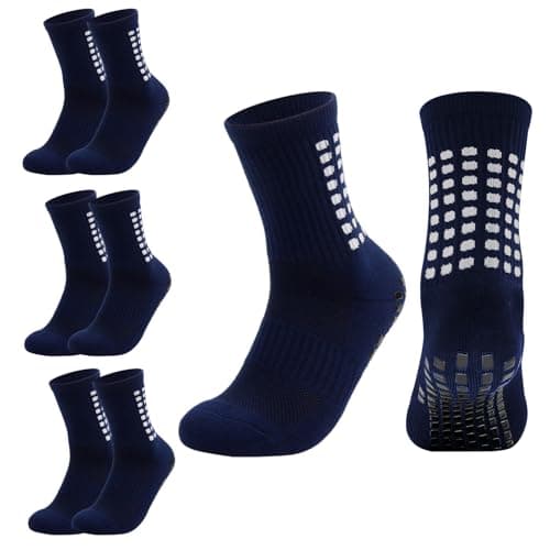 Image of Xumann 3 Pairs Grip Socks Football Kids, Breathable Grip Socks Football for Boys Junior Teenagers (Foot Length 20-24cm, Navy Blue)