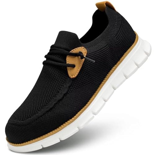 Image of Men's Casual Sneakers Dress Shoes - Comfort Sneakers Mesh Knit Lightweight Breathable Formal Oxford Business Shoes Black White