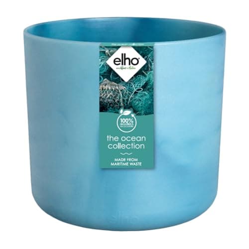 Image of elho The Ocean Collection Round 18cm - Flower Pot Indoor - 100% Recycled - Made with Marine Waste - Blue/Atlantic Blue