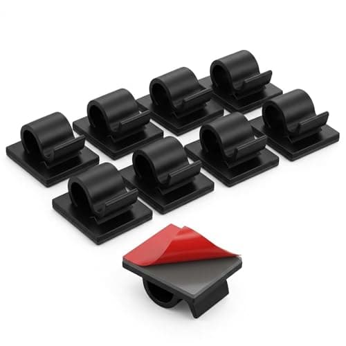Image of Oavie 40 Pack Adhesive Cable Clips, Round Wire Clips for Cable Management, Strong Sticky Cord Organiser Holders for Desk, PC, TV, Car & Home Wire Tidy