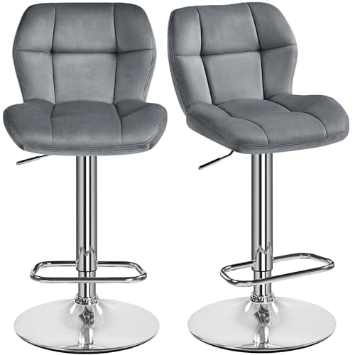 Image of Yaheetech Barstools Set of 2, Velvet Adjustable Counter Stools, Modern Breakfast Bar Stools, Swivel Barstools with Backrest for Home Kitchen, Bar, Restaurant, Dark Grey