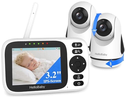 Image of HelloBaby Video Baby Monitor with 2 Cameras and Night Vision, 3.2" Screen - Pan Tilt Zoom Dual Cameras, Video Baby Monitors No WiFi, 2-Way Talk, Temperature, ECO,1000ft Range, Travel Portable HB6339-2
