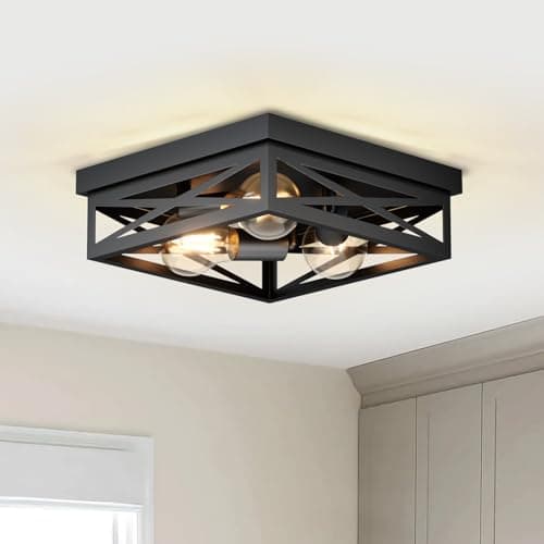 Image of LVWIT Black Ceiling Lights,3 Way Kitchen Spot Ceiling Light Fitting with E27 Flush Light Fittings Ceilings,Square Hallway Ceiling Lighting,Chandeliers Ceiling Light for Bedroom,Living Room(NO Bulb)