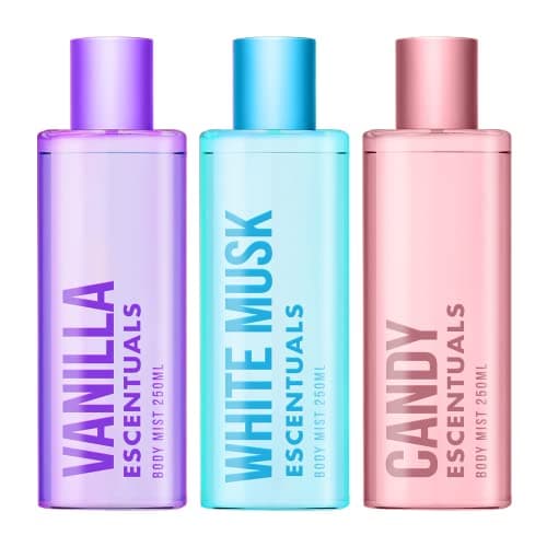 Image of Escentuals Womens Candy Cloud Layering Set, Vanilla, White Musk and Candy Body Mist Spray Mixed Fragrance Bundle 250ml (Pack of 3)
