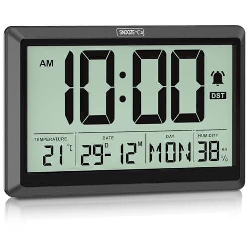 Image of XREXS Digital Wall Clock, 10.4" Large Display – Battery Operated with Date, Day, Temp/Humidity, Alarm & Touch Snooze, Auto DST, Perfect for Bedroom, Living Room, Home Office