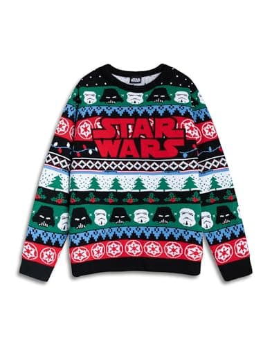 Image of Star Wars Stormtroopers Darth Vader Multicoloured Logo Christmas Jumper | Long Sleeve Crew Neck for Christmas Celebrations | Festive Men's Apparel Merch - XX-Large