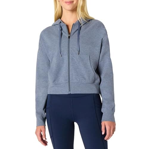 Image of Amazon Essentials Women's Athletic Soft Performance Lightweight Cropped Zip-Up Workout Hoodie, Slate Space Dye, XS