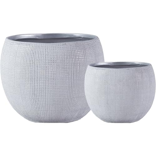 Image of Olly & Rose Barcelona Ceramic Plant Pots Light Grey Set 2-17cm and 13cm diameter Medium Plant Pots Outdoor and Indoor - Grey Planters - Flower Pots