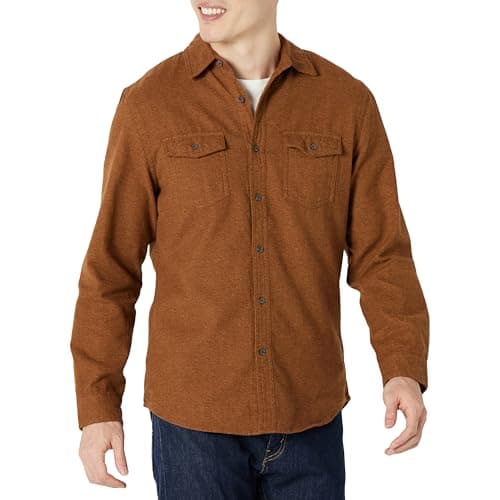 Image of Amazon Essentials Men's Slim-Fit Long-Sleeve 2-Pocket Flannel Shirts, Toffee Brown, M