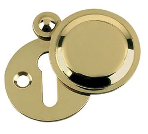 Image of Carlisle Brass Victorian Standard Profile Keyhole CLOSED Covered Lock Swing Cover Plate Escutcheon 32mm + Screws (Polished Brass)