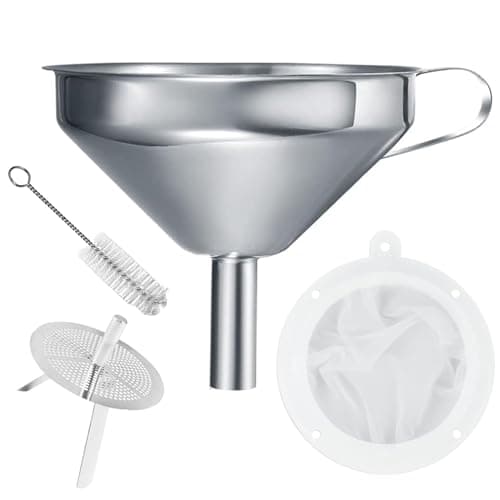 Image of Kitchen Funnels 13cm Stainless Steel Funnel Set with Handle Detachable Strainer and 200 Mesh Filter Metal Funnel for Filling Bottles, Filter Liquid, Oils, Powder, Juice, Wine, Coffee, Tea, Jam