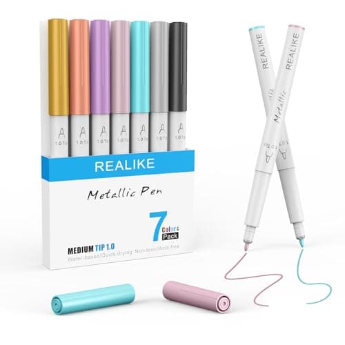 Image of REALIKE Metallic Pens Compatible with Cricut Maker 3/4/Explore 3/Air 2/Air Metallic Marker 7 pens Medium Point 1.0 for Drawing Coloring Writing Lettering