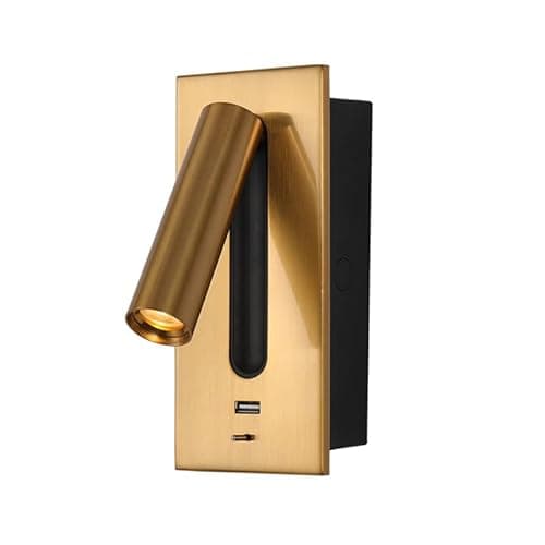 Image of Modern Wall Mounted LED Reading Lamp - 3W Warm White Light (3000K) | USB Fast Charging 5V 2.1A | Adjustable 350° Bedside Sconce with Switch | Stylish Bronze Finish