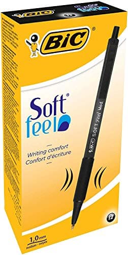 Image of Bic Soft Feel Ballpoint Pen, Medium Point (1.0 mm), Black Ink, Box of 12 - Writing Pens with Rubberized Barrel And Quick-Drying Ink X2
