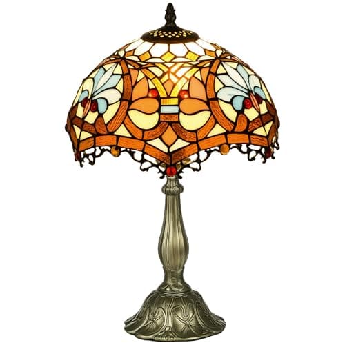Image of HOMCOM Stained Glass Table Lamp, Handcrafted Artisan Collectible, Suitable for Living Room and Bedside, Multi-Coloured, Ф25 x 45Hcm, Zinc Alloy.