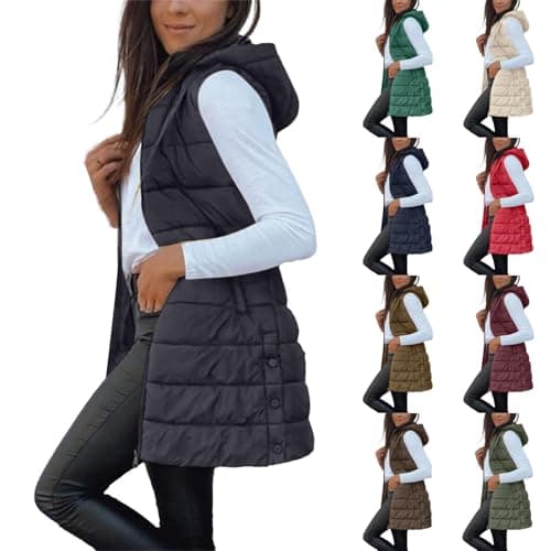 Image of Cocila Gilet for Women UK Puffer Vest Quilted Gilet 2025 NEW Upgraded Outwear Vest Hooded Warm Winter Zip Up Lightweight Body Warmer Padded Stand Collar Sleeveless Outdoor Jacket Black XL