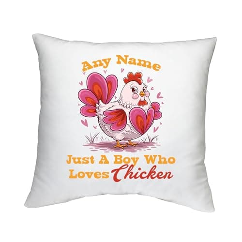 Image of Shopagift Personalised Just a Boy Who Loves Chicken Cushion Bedroom Lounge Accessory - 40cm x 40cm