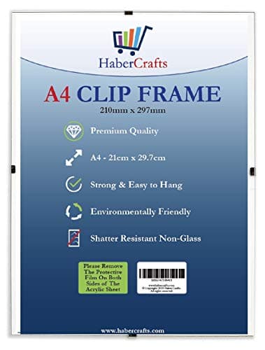 Image of Clip Frame A4 Size Frameless Picture Frame Photo Poster Certificate with Crystal Clear Non Glass Shatter Resistant Safety Styrene Perspex Ready to Use (A4 Size - 210mm x 297mm – Pack of 1)
