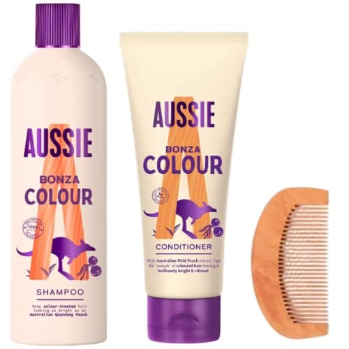 Image of Colour Safe Aussie Bonza Shampoo Conditioner Set with 1x Aussie Colour Mate Shampoo 300ml, 1x Colour Mate Conditioner 200ml, 1x CHG Hair Comb - Coloured Hair Protection, Women Dull Hair, Clean Shine
