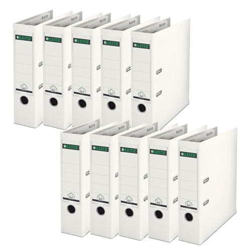 Image of Leitz 10101001 180 Degrees Plastic Lever Arch File A4 80 mm - White, Pack of 10