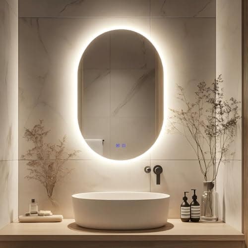 Image of Kasloglow Oval LED Bathroom Mirror 600 x 800 mm 3 Colour Dimmable Lights Demister Touch Switch Illuminated Wall Mounted Vanity Mirror (23.62x31.5 Inch)