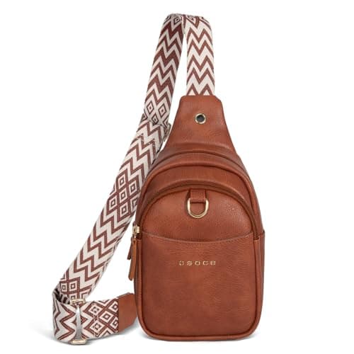 Image of OSOCE Crossbody Bag for Women PU Sling Belt Bag RFID Pocket Small Shoulder Chest Bag with Anti-Theft Zipper Clips Adjustable Strap Phone Cable Hole Cross Body Bags for Ladies Shopping and Travel